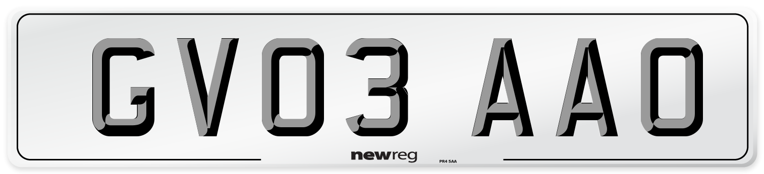 GV03 AAO Number Plate from New Reg